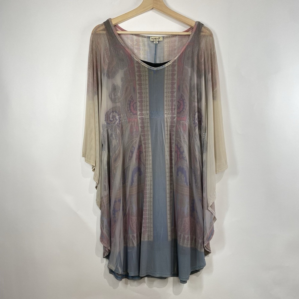 One World Womens Paisley Hippie Festival Boho Goblincore Mesh Tunic Dress Size S